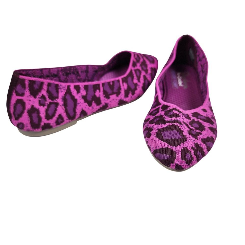 Skechers Cleo Stretch Fit Knit Pink Leopard Flats Womens 7.5 Claw-some Casual
